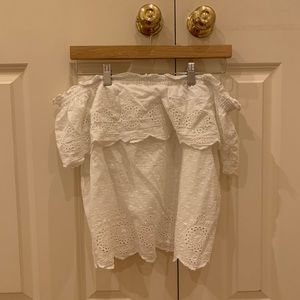 White eyelet off the shoulder top